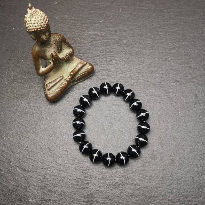 Gandhanra Mala,Authentic Black Agate Medicine Buddha Bhaisajyaguru Prayer Beads Bracelet