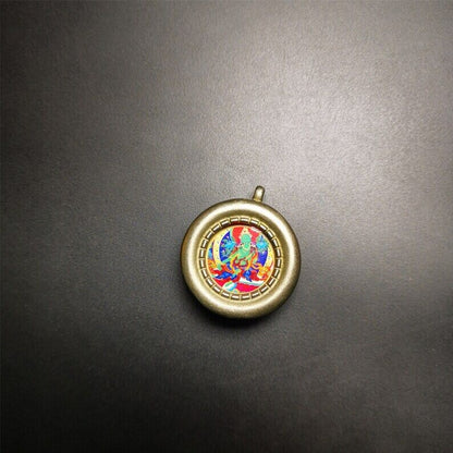 Antique Gau Ghau Shrine, Green Tara,Round Tibetan Buddhist Altar Amulet Pendant