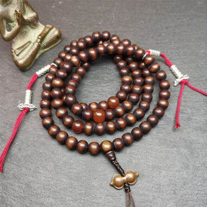 Prayer Beads,9.6mm Bodhi Root Bead Mala - Tibetan Buddhist mala beads, detailed view