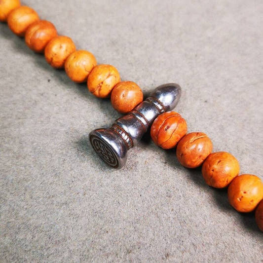 Amulet,Stupa Stamp Pendant for Mala,Bag Hanging,Prayer Bead,1.0" - Tibetan Buddhist mala beads, front view