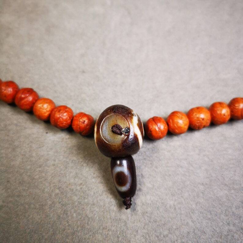 Old 2 Eyed Dzi Guru Bead,T-drilled 3-Hole Mala Bead, Prayer Bead,Connector Bead