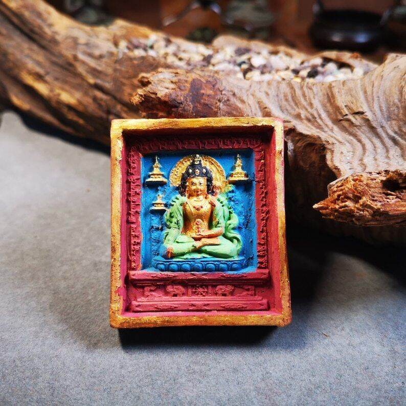 Tsa Tsa Mold Statue,Shakyamuni,Gautama Buddha - Tibetan Buddhist statue, size reference