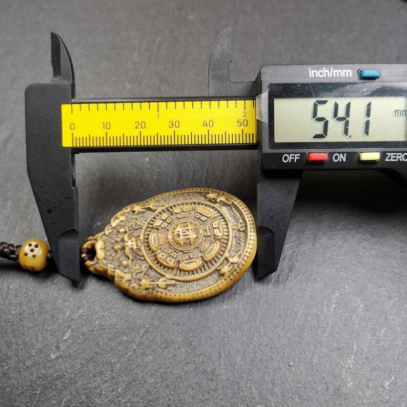 Buddhist Calendar Amulet,Yak Bone Carved Melong Mirror,SIPAHO(srid pa ho) Badge