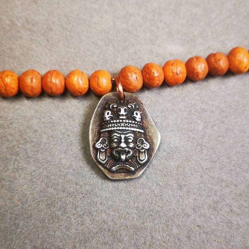 Mala Pendant,Drashi Lhamo Amulet for Prayer Beads - Tibetan Buddhist mala beads, front view