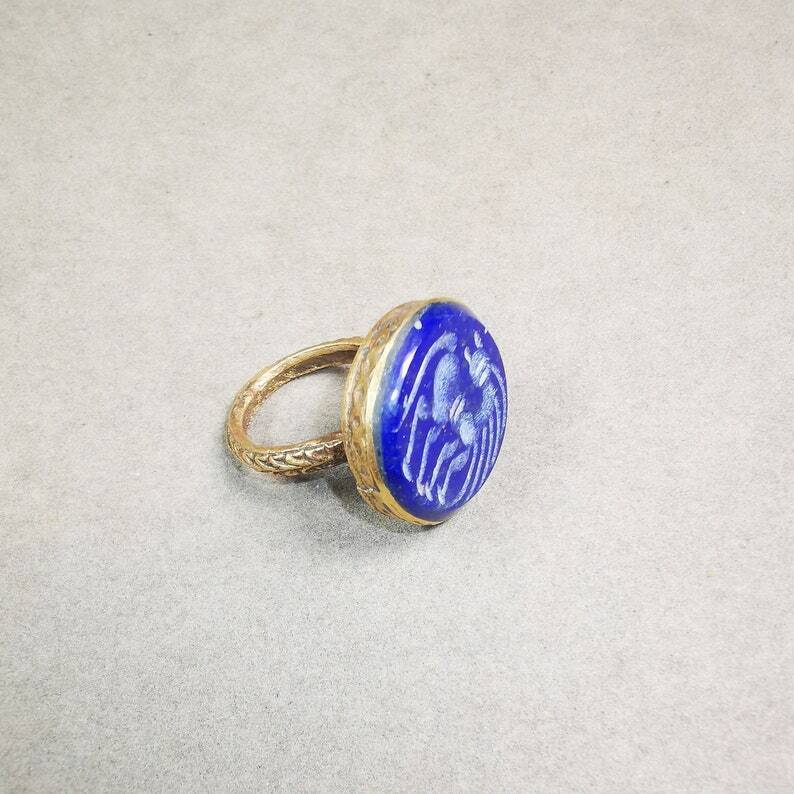 Old West Asian Ring,Made of Lapis Lazuli + Copper,From Pakistan