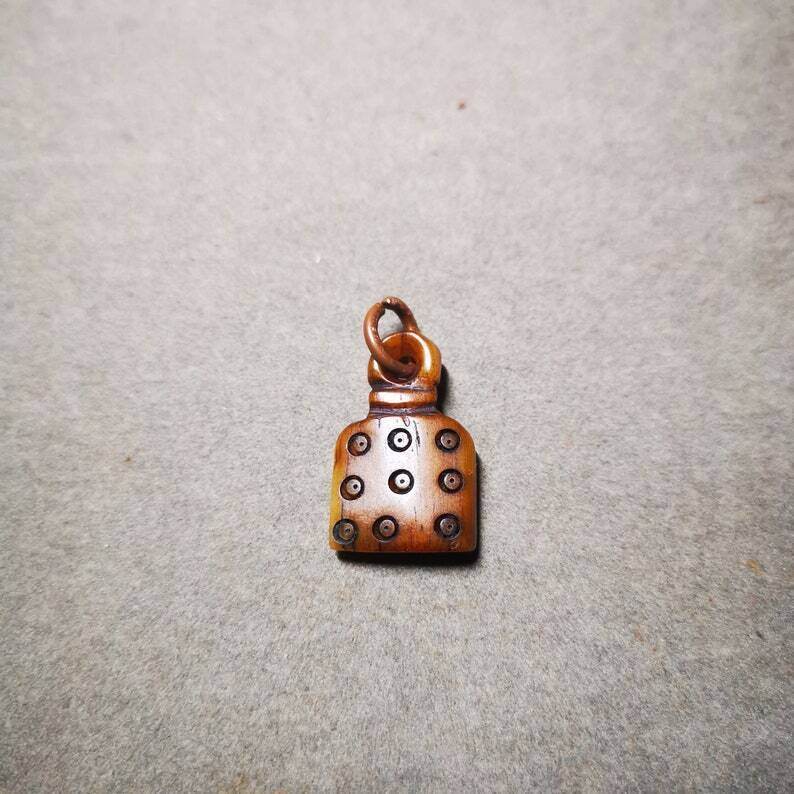 Yak Bone Carved Mantra Dot Prayer Bead Pendant - Tibetan Buddhist art, size reference