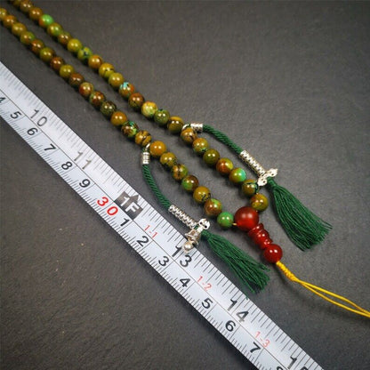 Old 108 Turquoise Beads Mala,Tibetan Prayer Beads 0.32"