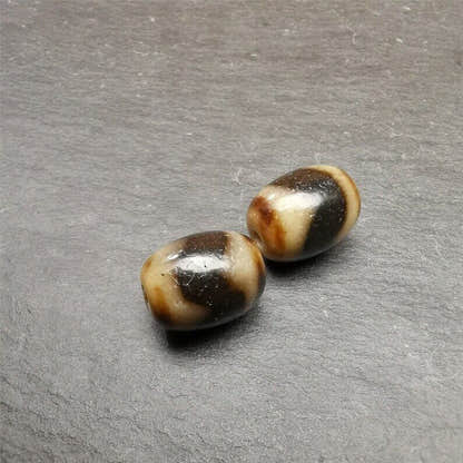 Tiger Tooth Dzi Spacer Marker Beads 0.51" - Tibetan dzi bead, view 7