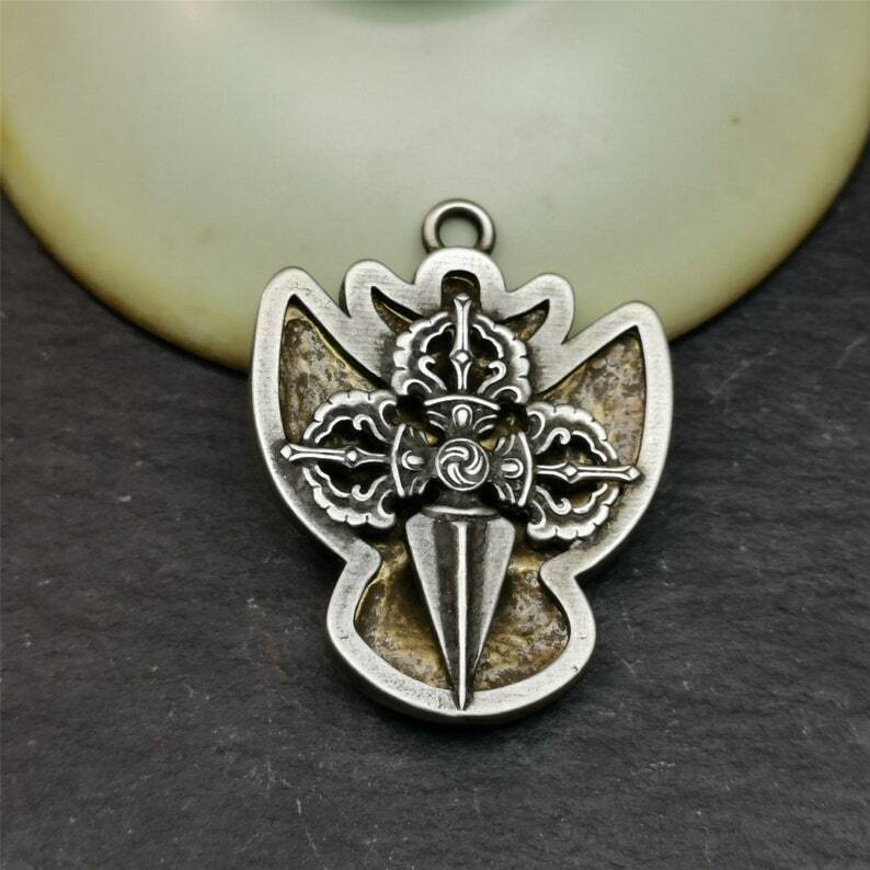 Garuda Pendant,Inlaid Copper Vajra Shell,1.57" - Tibetan Buddhist vajra, view 8