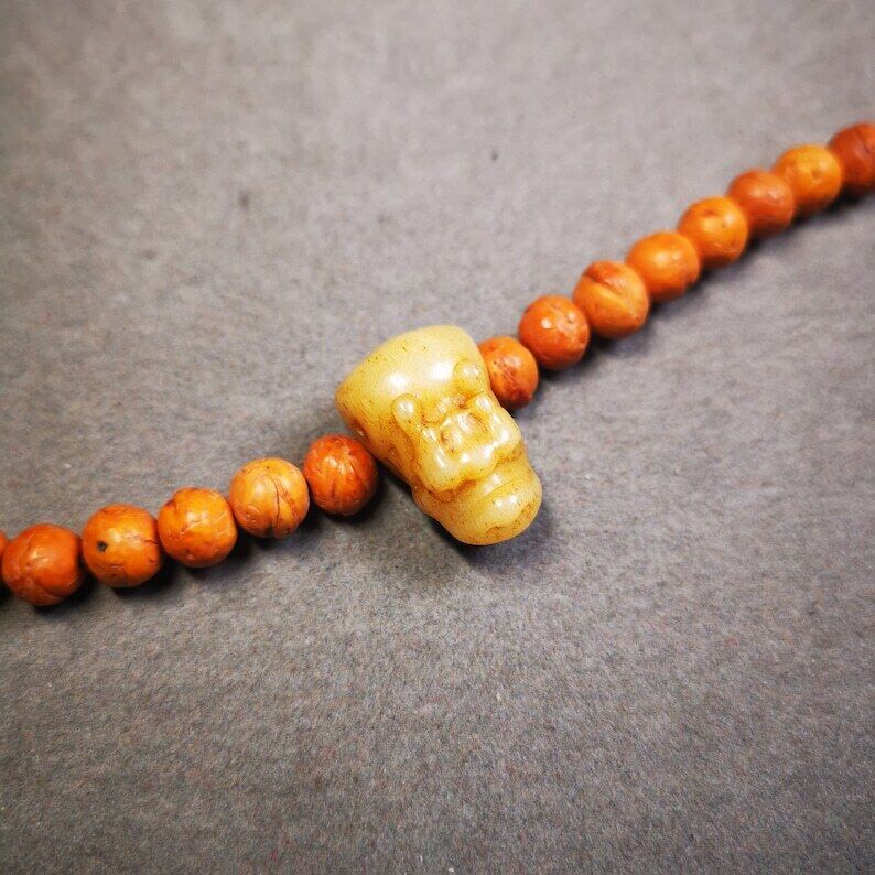 Gandhanra Bone Carved Mala Accessories,Guru Bead, T-drilled 3-Hole Bead for Prayer Bead