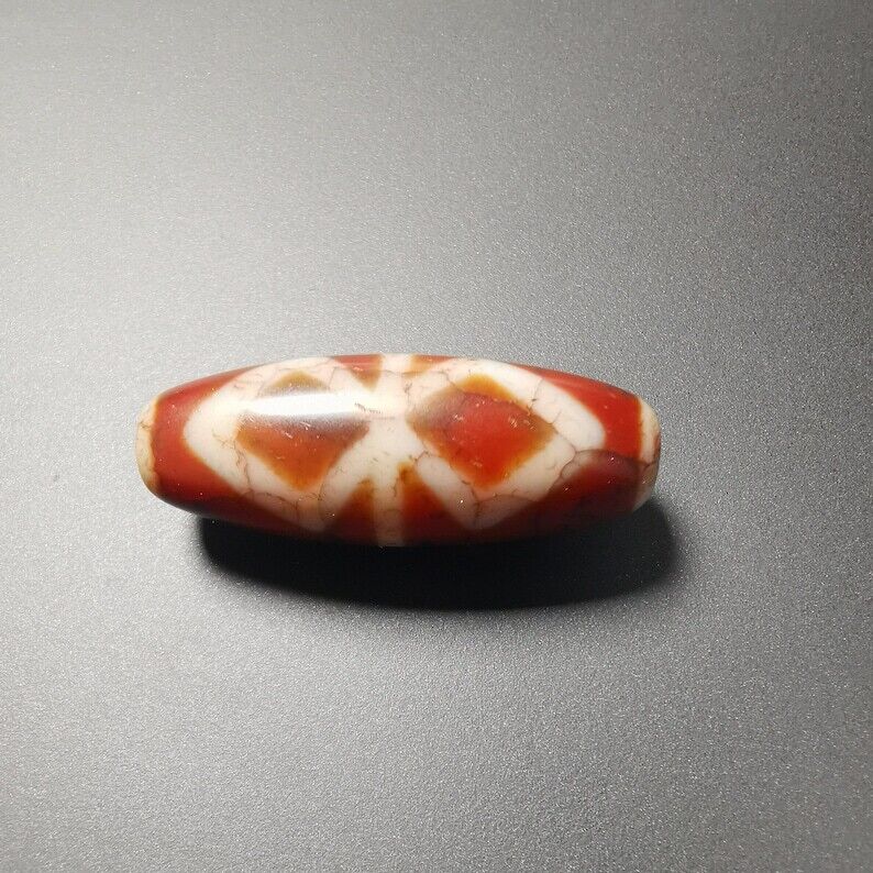 Gandhanra Ancient Tibetan Fire Agate vajra Dzi Bead,1.58" * 0.55",Zee Bead