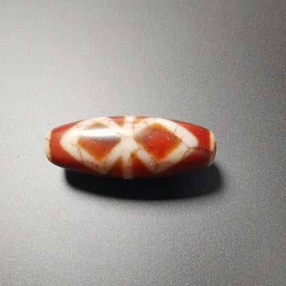 Gandhanra Ancient Tibetan Fire Agate vajra Dzi Bead,1.58" * 0.55",Zee Bead