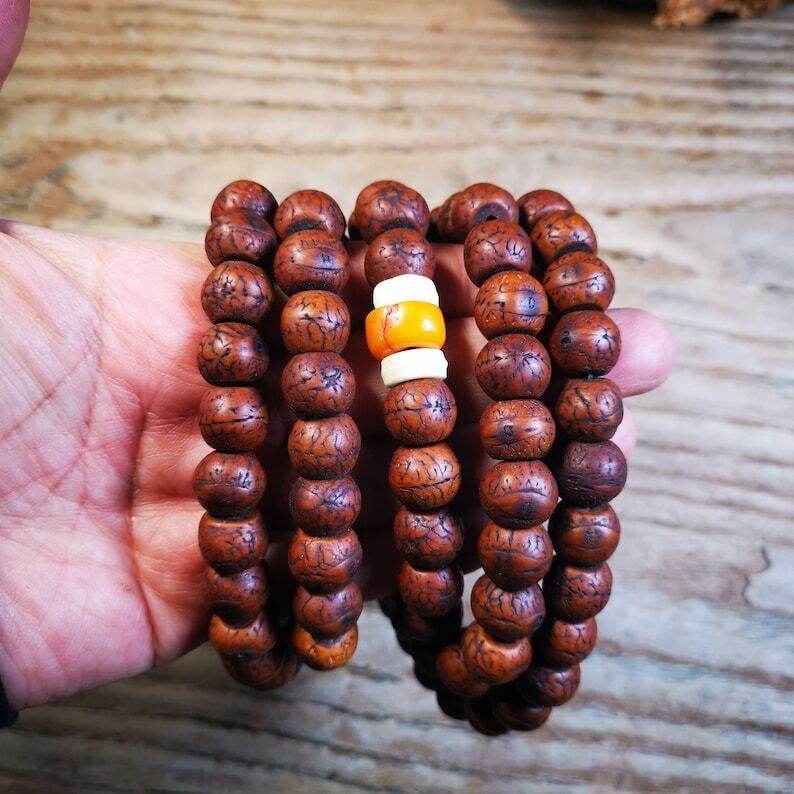 Old 108 Bodhi Beads Mala,13mm Prayer Beads for Meditation - Tibetan Buddhist mala beads, view 6