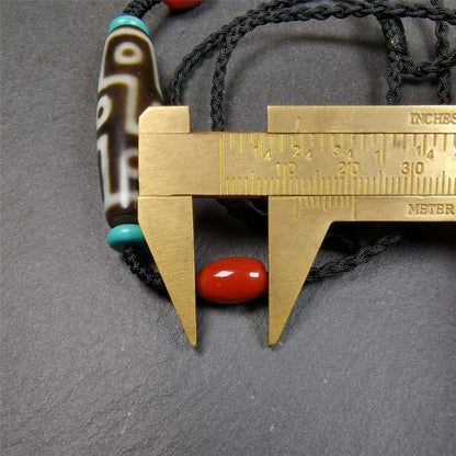 9 Eyed Dzi Bead Necklace, 1.7" x 0.47", 30 Years Old Gandhanra-ART