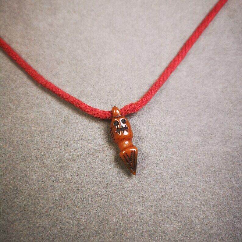 Yak Bone Carved Skull Phurba Amulet, Ritual Implement Pendant - Tibetan Buddhist amulet, size reference