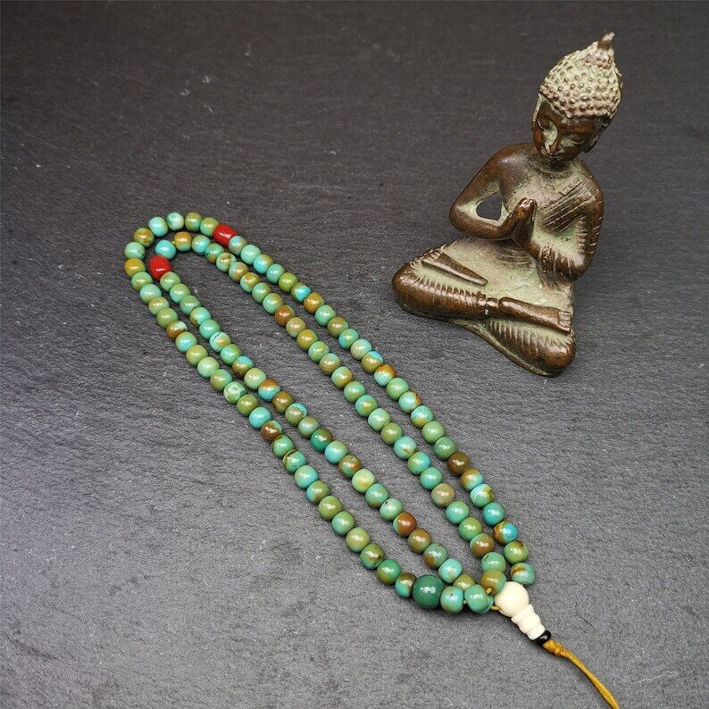 Old 108 Turquoise Beads Mala, Prayer Beads