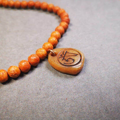 Yak Bone Carved Amulet,Om Pendant for Mala,Bag Hanging - Tibetan Buddhist mala beads, view 4