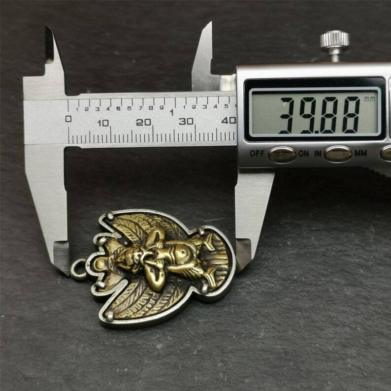 Garuda Pendant,Inlaid Copper Vajra Shell,1.57" - Tibetan Buddhist vajra, size reference
