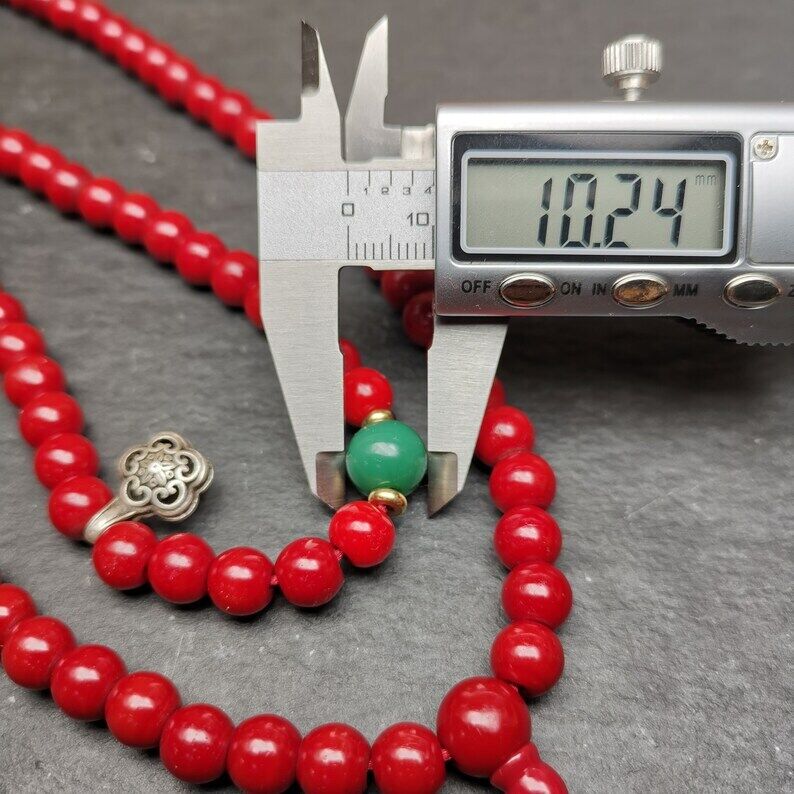 Old Tibeatan Red Glass Mala,8mm Prayer Beads with Turquoise Bead Silver Dzi Bead Gandhanra-ART