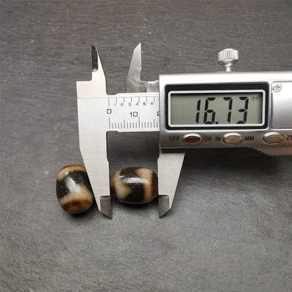 Tiger Tooth Dzi Spacer Marker Beads 0.51" - Tibetan dzi bead, size reference