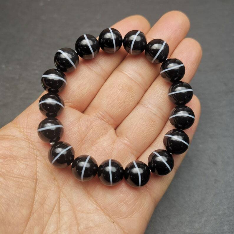 Gandhanra Mala,Authentic Black Agate Medicine Buddha Bhaisajyaguru Prayer Beads Bracelet