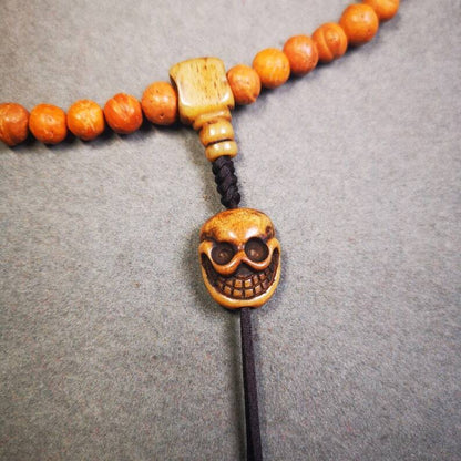 Yak Bone Carved Citipati Skull Amulet Pendant,Spacer Bead for Mala