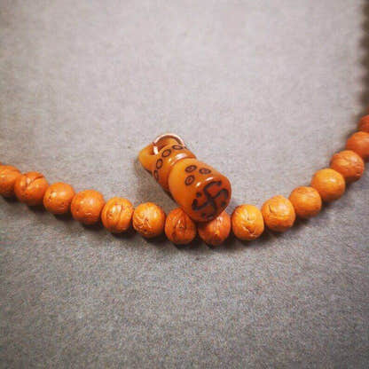 Yak Bone Carved Seal Amulet, Swastika Pattern Stamp Pendant - Tibetan Buddhist amulet, view 4
