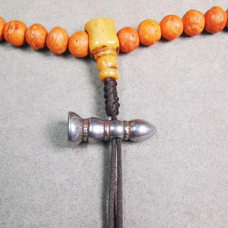 Amulet,Stupa Stamp Pendant for Mala,Bag Hanging,Prayer Bead,1.0" - Tibetan Buddhist mala beads, detailed view