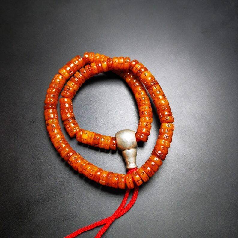 108 Mala Bracelet,8mm - Tibetan Buddhist mala beads, close-up detail