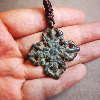 Buddhist Amulet,Cross Vajra Badge, Made of Thokcha