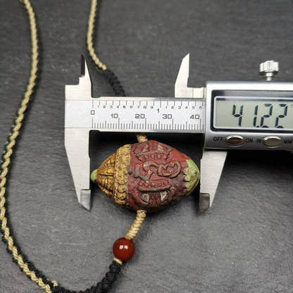 Tibetan Stupa Tsa Tsa Amulet, Double-sided Vajra and Bodhi Leaf Shape Pendant - Tibetan Buddhist amulet, size reference