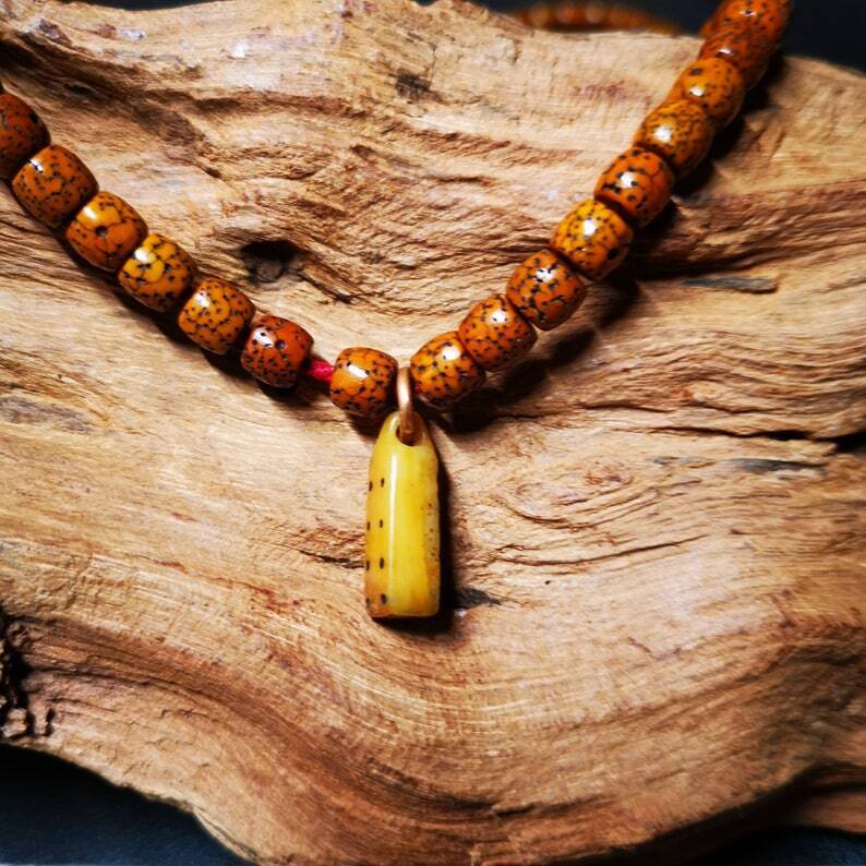 Yak Bone Carved Mantra Dot Stamp Prayer Bead Pendant,Mala Counter Clip Amulet