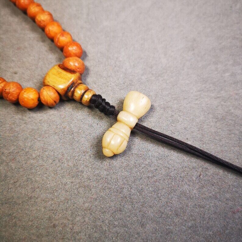 Yak Bone Carved Vajra Bell Amulet Pendant,Spacer Bead for Mala