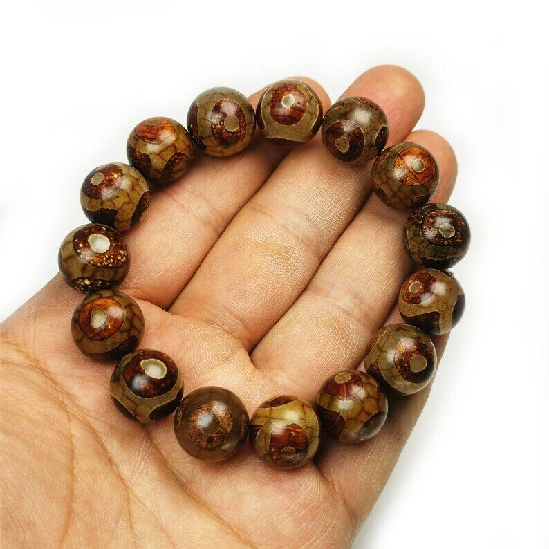 3 Eyes Dzi Beads Bracelet,Wrist Mala,0.55"