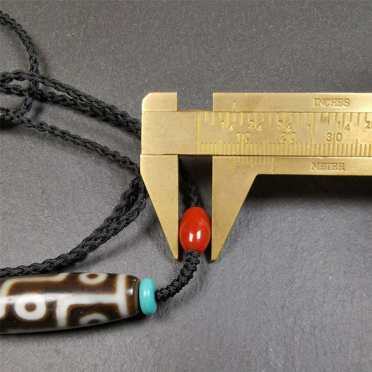 9 Eyed Dzi Bead Necklace, 1.7" x 0.47", 30 Years Old Gandhanra-ART