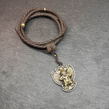Garuda Pendant,Inlaid Copper Vajra Shell,1.57" - Tibetan Buddhist vajra, front view
