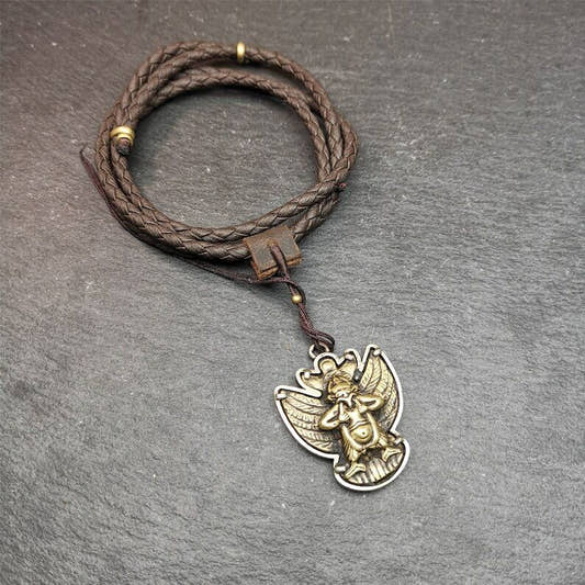 Garuda Pendant,Inlaid Copper Vajra Shell,1.57" - Tibetan Buddhist vajra, front view
