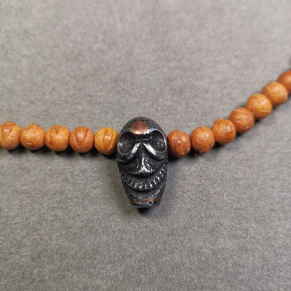 Gandhanra Tibetan Mala Guru Bead, Skull Shape T-drilled 3-Hole Bead for Prayer Bead,1.0"