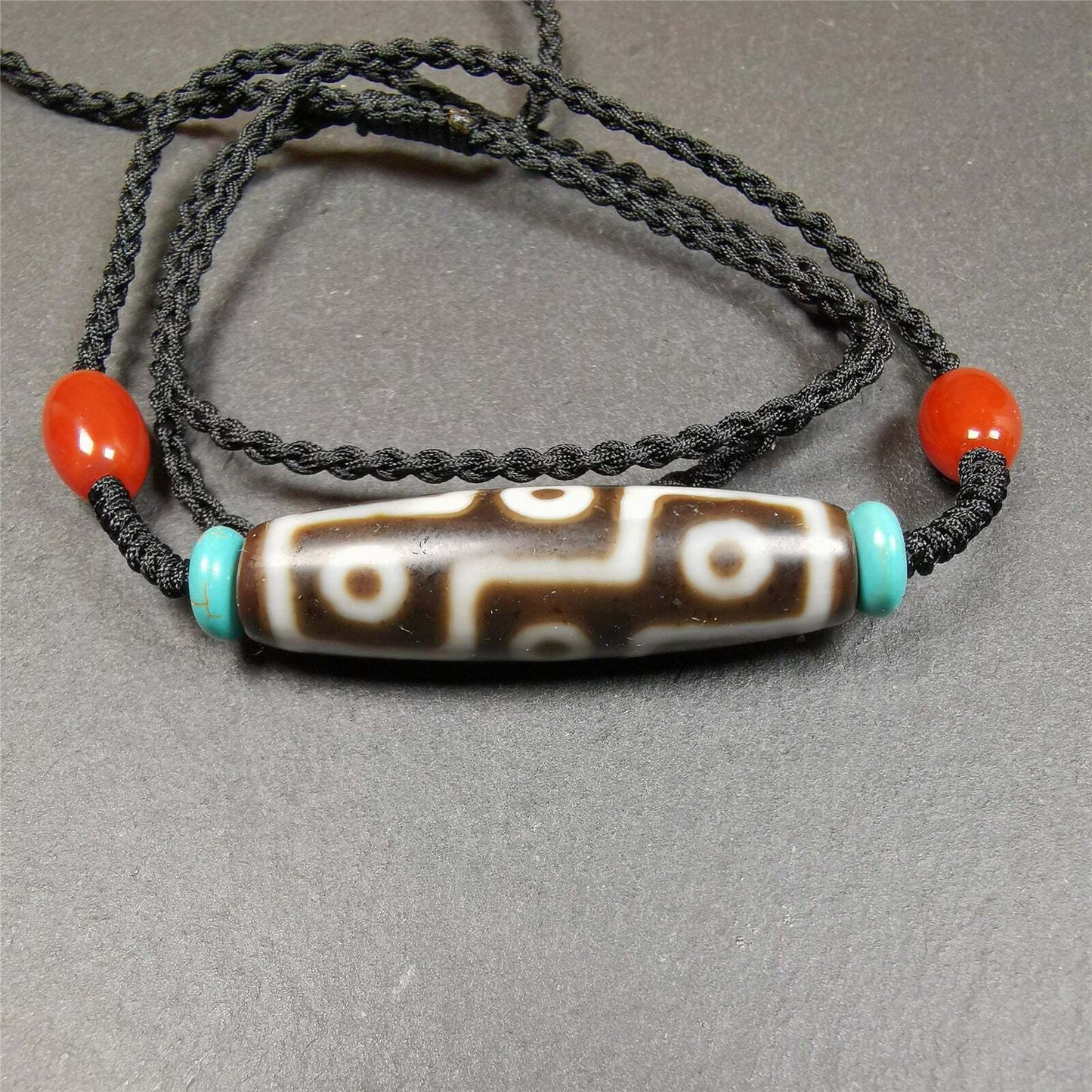 9 Eyed Dzi Bead Necklace, 1.7" x 0.47", 30 Years Old Gandhanra-ART