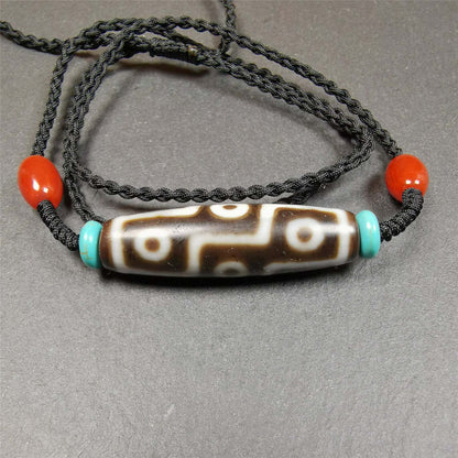 9 Eyed Dzi Bead Necklace, 1.7" x 0.47", 30 Years Old Gandhanra-ART