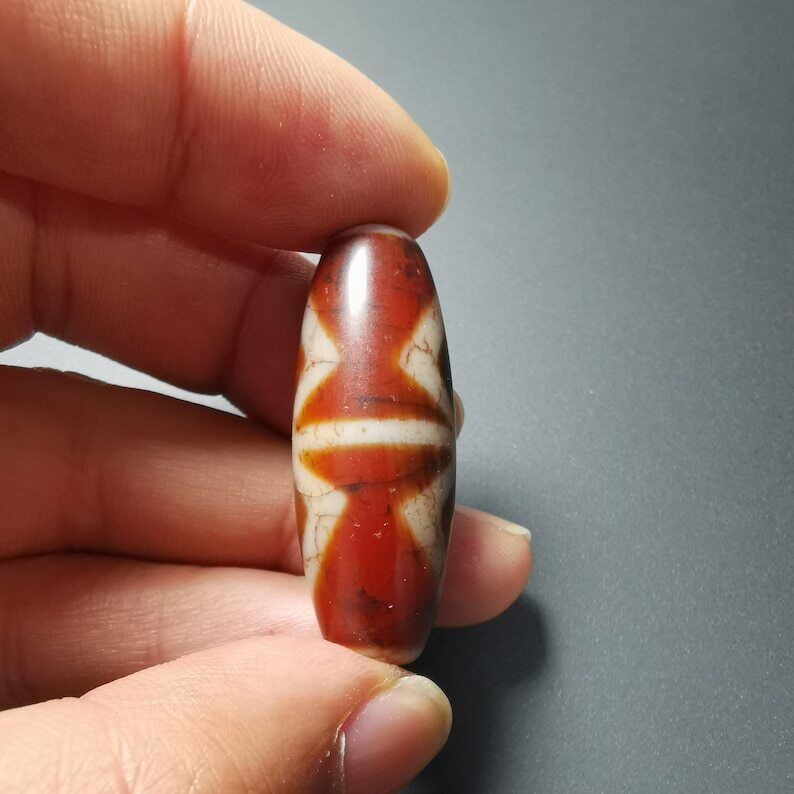 Gandhanra Ancient Tibetan Fire Agate vajra Dzi Bead,1.58" * 0.55",Zee Bead
