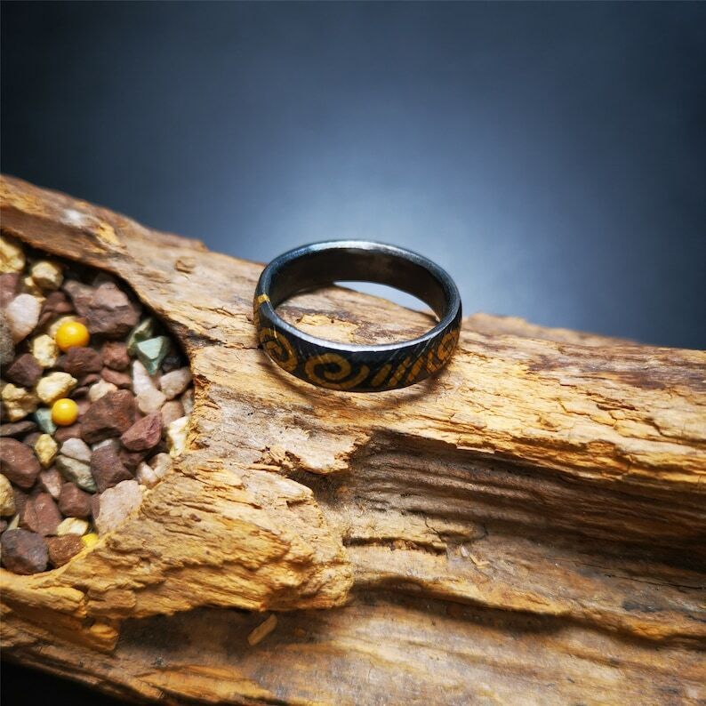 Handcrafted Tibetan Ring 2.71" - Tibetan Buddhist art, close-up detail
