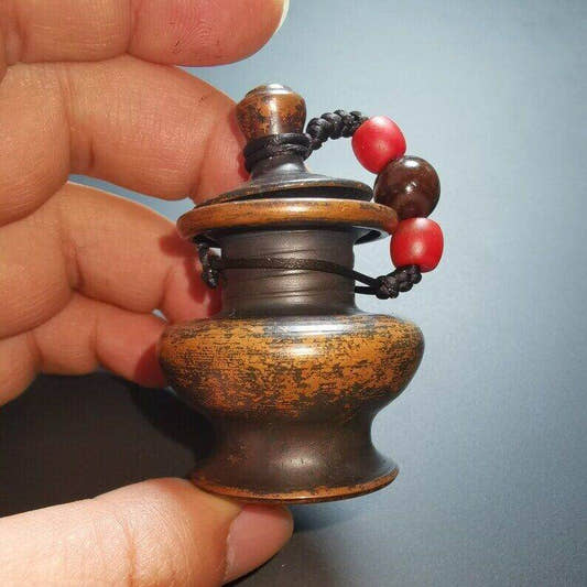 Tibetan Mini Copper Jar with Lid - Tibetan Buddhist art, front view