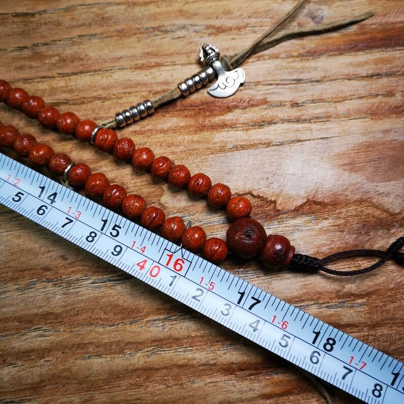 Old 108 Bodhi Beads Mala + Silver Bead Counters,8mm Prayer Beads for Meditation