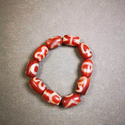 Fire Agate Dzi Bead Bracelet - Tibetan Buddhist mala beads, view 5