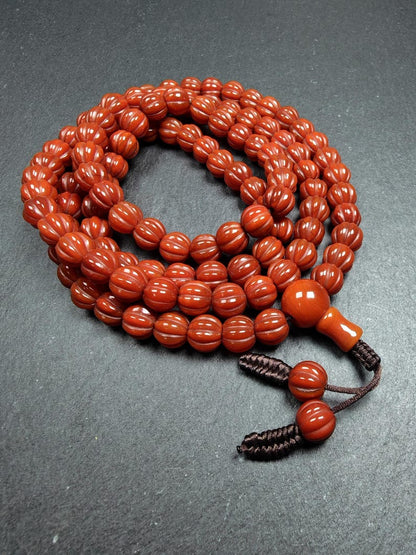 10mm Pure Agate Pumpkin Necklace Mala: 108 Prayer Beads Tibetan Rosary - 50cm stretched