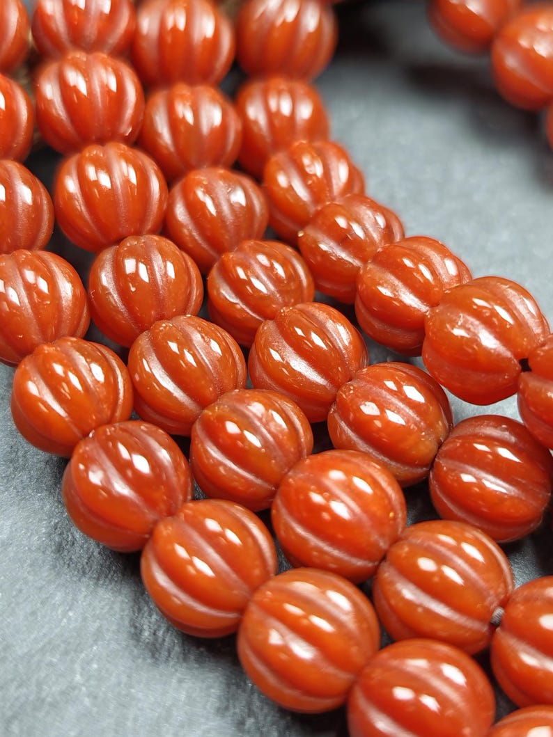 10mm Pure Agate Pumpkin Necklace Mala: 108 Prayer Beads Tibetan Rosary - 50cm stretched
