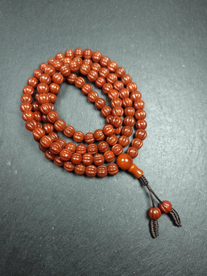 10mm Pure Agate Pumpkin Necklace Mala: 108 Prayer Beads Tibetan Rosary - 50cm stretched