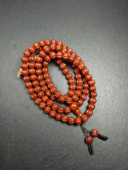 10mm Pure Agate Pumpkin Necklace Mala: 108 Prayer Beads Tibetan Rosary - 50cm stretched