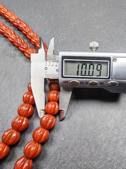 10mm Pure Agate Pumpkin Necklace Mala: 108 Prayer Beads Tibetan Rosary - 50cm stretched